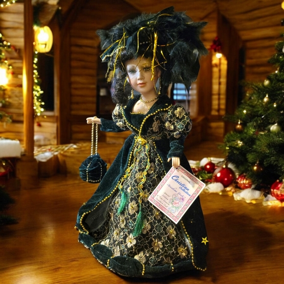 Vtg 05 Christina Verdi Special Edition Collection Porcelain Doll 18" Green Gold - Picture 3 of 14